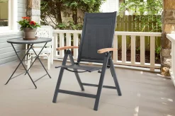 Hot Garten-Essgruppe, ® anthrazit matt, Alu / Spraystone / Teak, Tisch 180/280x100cm, 8 Klappstühle Garten-Essgruppen|Aluminium-Gartenmöbel