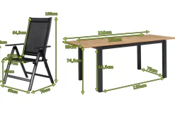 Online Garten-Essgruppe, ® anthrazit matt, Alu / Teak / Textil, Ausziehtisch 150/210 x 90 cm, 8 Klappstühle Garten-Essgruppen