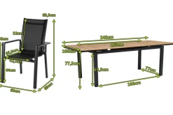 Clearance Garten-Essgruppe, ® anthrazit matt, Alu / Teak / Textil, Ausziehtisch 180/240x100cm, 6 Stapelsessel Garten-Essgruppen|Aluminium-Gartenmöbel
