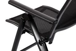 Garten-Essgruppe, ® anthrazit matt, Alu / Teak / Textil, Esstisch Ø 150 cm, 5 Klappstühle Garten-Essgruppen|Aluminium-Gartenmöbel