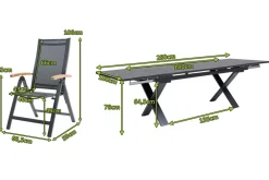 Online Garten-Essgruppe, ® anthrazit matt, Alu / Spraystone / Teak, Tisch 180/280x100cm, 6 Klappstühle Garten-Essgruppen