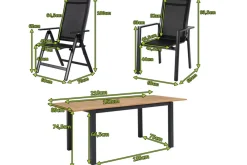 Clearance Garten-Essgruppe, ® anthrazit matt, Alu / Teak / Textil, Ausziehtisch 150/210 x 90 cm, 6 Stapelsessel, 2 Klappstühle Garten-Essgruppen|Aluminium-Gartenmöbel