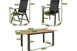 Hot Garten-Essgruppe, ® anthrazit matt, Alu / Teak / Textil, Ausziehtisch 150/210 x 90 cm, 4 Stapelsessel, 2 Klappstühle Garten-Essgruppen