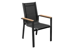 Online Garten-Essgruppe, ® anthrazit matt, Alu / Spraystone / Teak, Tisch 180/280x100cm, 8 Stapelsessel Garten-Essgruppen|Aluminium-Gartenmöbel