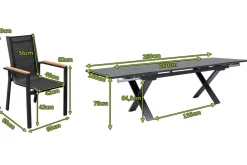 Online Garten-Essgruppe, ® anthrazit matt, Alu / Spraystone / Teak, Tisch 180/280x100cm, 8 Stapelsessel Garten-Essgruppen|Aluminium-Gartenmöbel