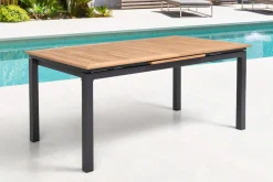 Best Garten-Essgruppe, ® anthrazit matt, Alu / Teak / Textil, Ausziehtisch 180/240 x 100cm, 4 Stapelsessel, 2 Klappstühle Garten-Essgruppen