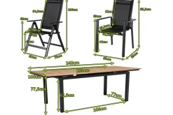 Best Garten-Essgruppe, ® anthrazit matt, Alu / Teak / Textil, Ausziehtisch 180/240 x 100cm, 4 Stapelsessel, 2 Klappstühle Garten-Essgruppen