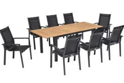 Best Garten-Essgruppe, ® anthrazit matt, Alu / Teak / Textil, Ausziehtisch 150/210x90cm, 8 Stapelsessel Garten-Essgruppen