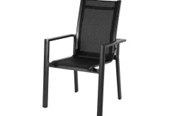 Discount Garten-Essgruppe, ® anthrazit matt, Alu / Spraystone / Textil, Tisch 180/280 x 100 cm, 4 Stapelsessel, 2 Klappstühle Garten-Essgruppen
