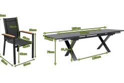 Sale Garten-Essgruppe, ® anthrazit matt, Alu / Spraystone / Teak, Tisch 180/280x100cm, 6 Stapelsessel Garten-Essgruppen