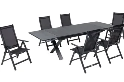 Garten-Essgruppe, 6 Personen, ausziehbar, 180-280cm, Alu/Spraystone/Textil, Klappstühle Garten-Essgruppen