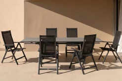 Garten-Essgruppe, 6 Personen, ausziehbar, 180-280cm, Alu/Spraystone/Textil, Klappstühle Garten-Essgruppen