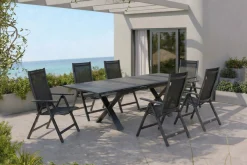 Garten-Essgruppe, 6 Personen, ausziehbar, 180-280cm, Alu/Spraystone/Textil, Klappstühle Garten-Essgruppen