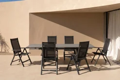 Garten-Essgruppe, 6 Personen, ausziehbar, 180-280cm, Alu/Spraystone/Textil, Klappstühle Garten-Essgruppen