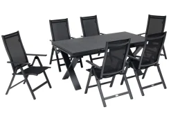 Garten-Essgruppe, 6 Personen, ausziehbar, 180-280cm, Alu/Spraystone/Textil, Klappstühle Garten-Essgruppen
