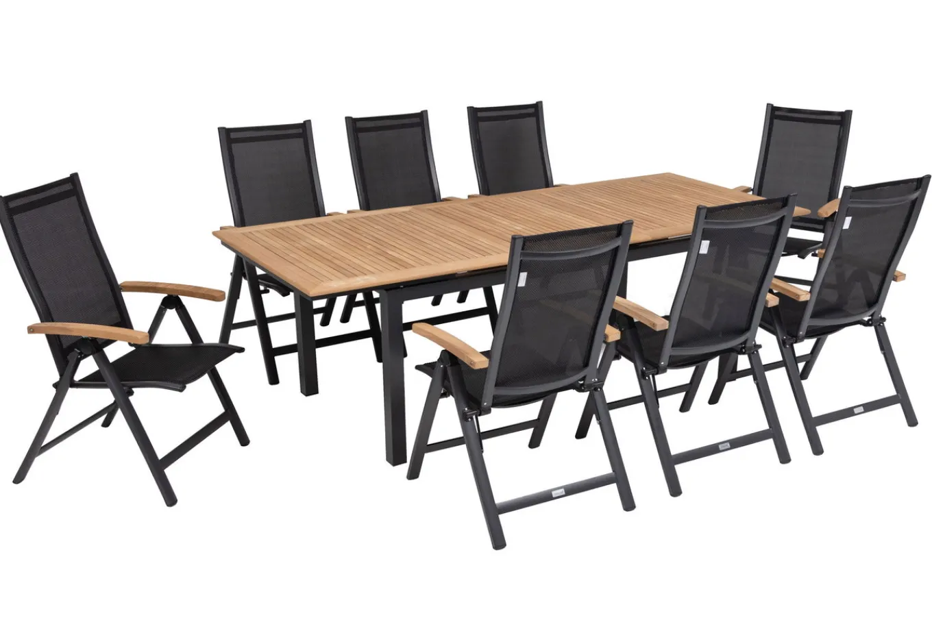 Discount Garten-Essgruppe, 8 Personen, ausziehbarer Tisch 180–240 cm, Aluminium/Teakholz FSC®-zertifiziert Garten-Essgruppen|Aluminium-Gartenmöbel
