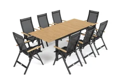 Discount Garten-Essgruppe, 8 Personen, ausziehbarer Tisch 180–240 cm, Aluminium/Teakholz FSC®-zertifiziert Garten-Essgruppen|Aluminium-Gartenmöbel
