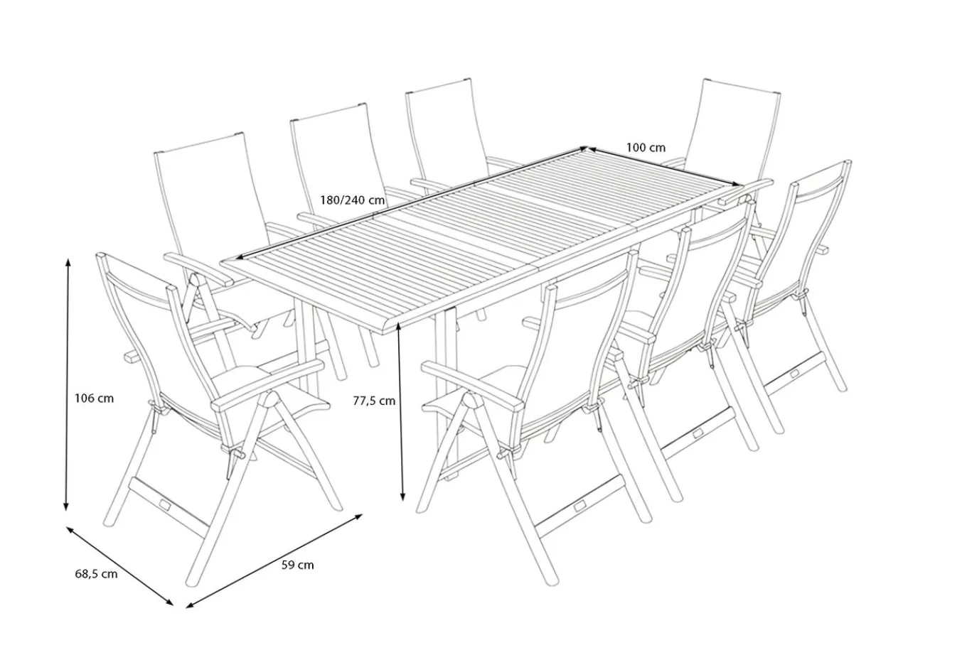Discount Garten-Essgruppe, 8 Personen, ausziehbarer Tisch 180–240 cm, Aluminium/Teakholz FSC®-zertifiziert Garten-Essgruppen|Aluminium-Gartenmöbel