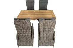 Online Garten-Essgruppe, Polyrattan/recyceltes Teak, Tisch 160 x 90 cm, 4 Hochlehner- Diningsessel, inkl. Polster, FSC®-zertifiziertes Produkt Polyrattan-Gartenmöbel|Garten-Essgruppen