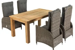Online Garten-Essgruppe, Polyrattan/recyceltes Teak, Tisch 160 x 90 cm, 4 Hochlehner- Diningsessel, inkl. Polster, FSC®-zertifiziertes Produkt Polyrattan-Gartenmöbel|Garten-Essgruppen