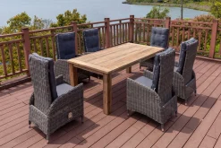 Garten-Essgruppe, Polyrattan/Teakholz, Tisch 200 x 100 cm, 6 Hochlehner- Diningsessel, inkl. Polster Polyrattan-Gartenmöbel|Garten-Essgruppen
