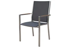 Online Garten-Essgruppe, schwarz/graphite, Edelstahl/Glaskeramik, Tisch 200x100cm, 8 Stapelstühle, witterungsbeständig Garten-Essgruppen
