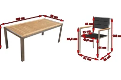 Outlet Garten-Essgruppe, schwarz, Edelstahl/Teak, Esstisch 180 x 90 cm, 6 Stapelstühle gepolstert Garten-Essgruppen|Edelstahl-Gartenmöbel