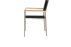 Outlet Garten-Essgruppe, schwarz, Edelstahl/Teak, Esstisch 180 x 90 cm, 6 Stapelstühle gepolstert Garten-Essgruppen|Edelstahl-Gartenmöbel