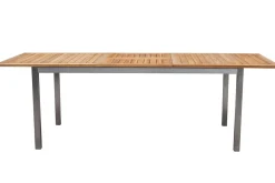 Clearance Garten-Essgruppe, schwarz, 180/240 x 100 cm, Edelstahl/Teak, Ausziehtisch, 4 Stühle padded, 2 Klappstühle, FSC®-zertifiziertes Produkt Edelstahl-Gartenmöbel