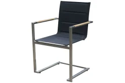 Clearance Garten-Essgruppe, schwarz, 180/240 x 100 cm, Edelstahl/Teak, Ausziehtisch, 4 Stühle padded, 2 Klappstühle, FSC®-zertifiziertes Produkt Edelstahl-Gartenmöbel