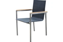 Garten-Essgruppe, schwarz, 200/300 x 100 cm, Edelstahl/Teak, Ausziehtisch, 8 Stapelstühle, 2 Klappstühle, FSC®-zertifiziertes Produkt Garten-Essgruppen|Edelstahl-Gartenmöbel