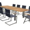 Garten-Essgruppe, schwarz, 200/300 x 100 cm, Edelstahl/Teak, Ausziehtisch, 8 Stühle padded, 2 Klappstühle, FSC®-zertifiziertes Produkt Garten-Essgruppen