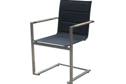 Garten-Essgruppe, schwarz, 200/300 x 100 cm, Edelstahl/Teak, Ausziehtisch, 8 Stühle padded, 2 Klappstühle, FSC®-zertifiziertes Produkt Garten-Essgruppen