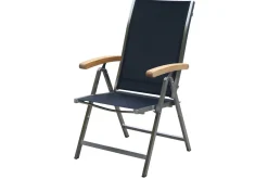 Garten-Essgruppe, schwarz, 200/300 x 100 cm, Edelstahl/Teak, Ausziehtisch, 8 Stühle padded, 2 Klappstühle, FSC®-zertifiziertes Produkt Garten-Essgruppen