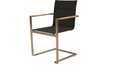 Online Garten-Essgruppe, schwarz, Edelstahl/Teak, Esstisch 200 x 90 cm, 6 Stapelstühle gepolstert Garten-Essgruppen|Edelstahl-Gartenmöbel