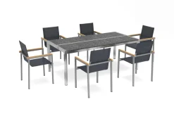 Clearance Garten-Essgruppe, schwarz/graphite, Edelstahl/Glaskeramik, Tisch 200x100 cm, 6 Sessel, kratzfest Garten-Essgruppen