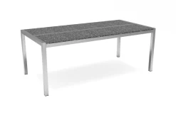 Hot Garten-Essgruppe, schwarz/graphite, Edelstahl/Glaskeramik, Tisch 200x100cm, 6 Freischwinger-Stühle, pflegeleicht Garten-Essgruppen