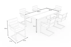 Hot Garten-Essgruppe, schwarz/graphite, Edelstahl/Glaskeramik, Tisch 200x100cm, 6 Freischwinger-Stühle, pflegeleicht Garten-Essgruppen