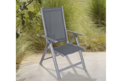 Sale Garten-Essgruppe, silber/anthrazit, Alu/Spraystone/Textilen, 160x95 cm, 6 Klappstühle Garten-Essgruppen