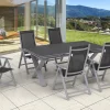 New Garten-Essgruppe, silber, Alu / Spraystone / Textil, Tisch 180/280x100cm, 6 Klappstühle Aluminium-Gartenmöbel