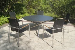 Clearance Garten-Essgruppe, silber/anthrazit, Edelstahl/Glaskeramik/Textilene, Tisch Ø150cm, 5 Personen Edelstahl-Gartenmöbel