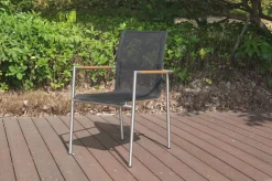 Clearance Garten-Essgruppe, silber/anthrazit, Edelstahl/Glaskeramik/Textilene, Tisch Ø150cm, 5 Personen Edelstahl-Gartenmöbel