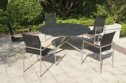 Clearance Garten-Essgruppe, silber/anthrazit, Edelstahl/Glaskeramik/Textilene, Tisch Ø150cm, 5 Personen Edelstahl-Gartenmöbel