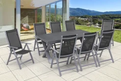 Sale Garten-Essgruppe, silber, Alu / Spraystone / Textil, Tisch 180/280x100cm, 8 Klappstühle Garten-Essgruppen