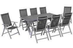 Sale Garten-Essgruppe, silber, Alu / Spraystone / Textil, Tisch 180/280x100cm, 8 Klappstühle Garten-Essgruppen