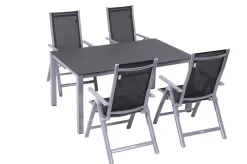 Sale Garten-Essgruppe, silber/anthrazit, Alu/Spraystone/Textilen, 160x95 cm, 4 Klappstühle Garten-Essgruppen|Aluminium-Gartenmöbel