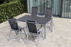 Sale Garten-Essgruppe, silber/anthrazit, Alu/Spraystone/Textilen, 160x95 cm, 4 Klappstühle Garten-Essgruppen|Aluminium-Gartenmöbel