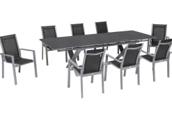 Best Garten-Essgruppe, silber, Alu / Keramik / Textil, Tisch 180/280x100cm, 8 Stapelsessel Garten-Essgruppen