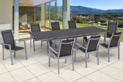 Best Garten-Essgruppe, silber, Alu / Keramik / Textil, Tisch 180/280x100cm, 8 Stapelsessel Garten-Essgruppen