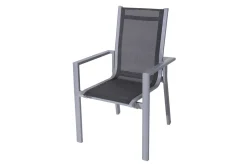 Sale Garten-Essgruppe, silber/anthrazit, Alu/Spraystone/Textilen, 160x95 cm, 6 Stapelsessel Garten-Essgruppen